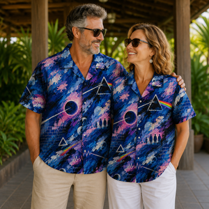 Pink Floyd Hawaiian Shirt - Cosmic Prism Galaxy Artwork All-Over Print Summer Button-Up Shirt