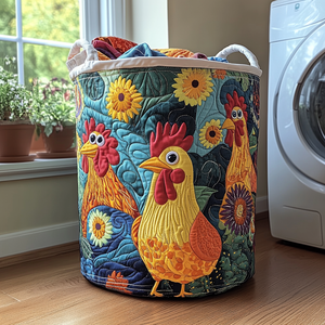 Cheerful Chicken Quilted Laundry Basket Merch For Family Time