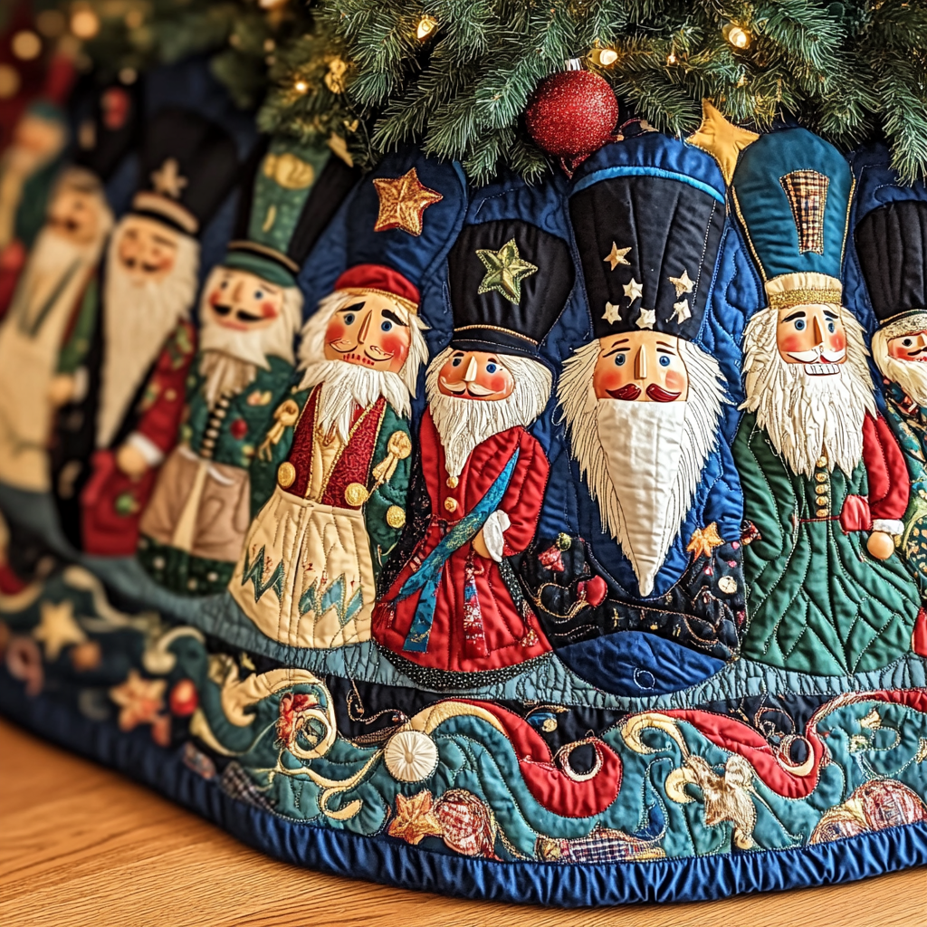 Cheerful Nutcrackers Quilted Christmas Tree Skirt Magical Christmas Tree Skirt to Impress Guests