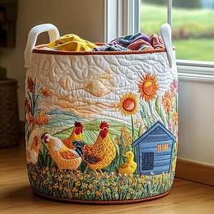 Chicken Meadow Quilted Laundry Basket Valentine’s Day Merch Gift