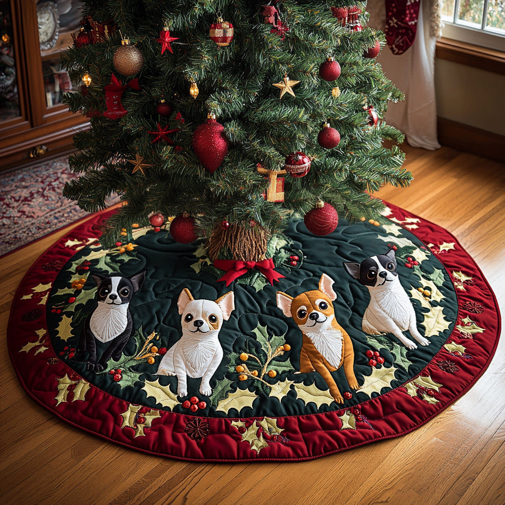 Chihuahua Miracle Quilted Christmas Tree Skirt Popular Gift Merch for Christmas Enthusiasts Adorable Holiday Tree Skirt for Cozy Spaces