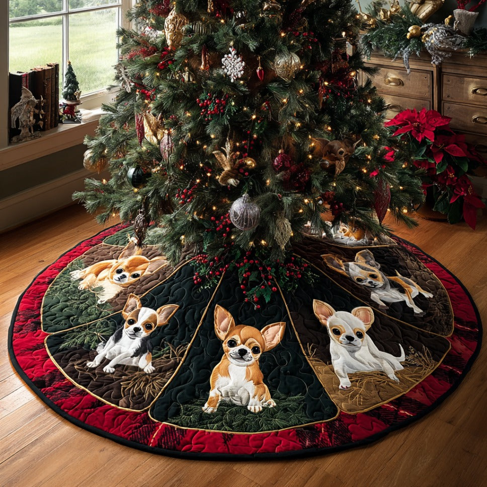 Chihuahua Warmth Quilted Christmas Tree Skirt Seasonal Gift Merch for Festive Homes Custom Christmas Tree Skirt Merch for Your Family