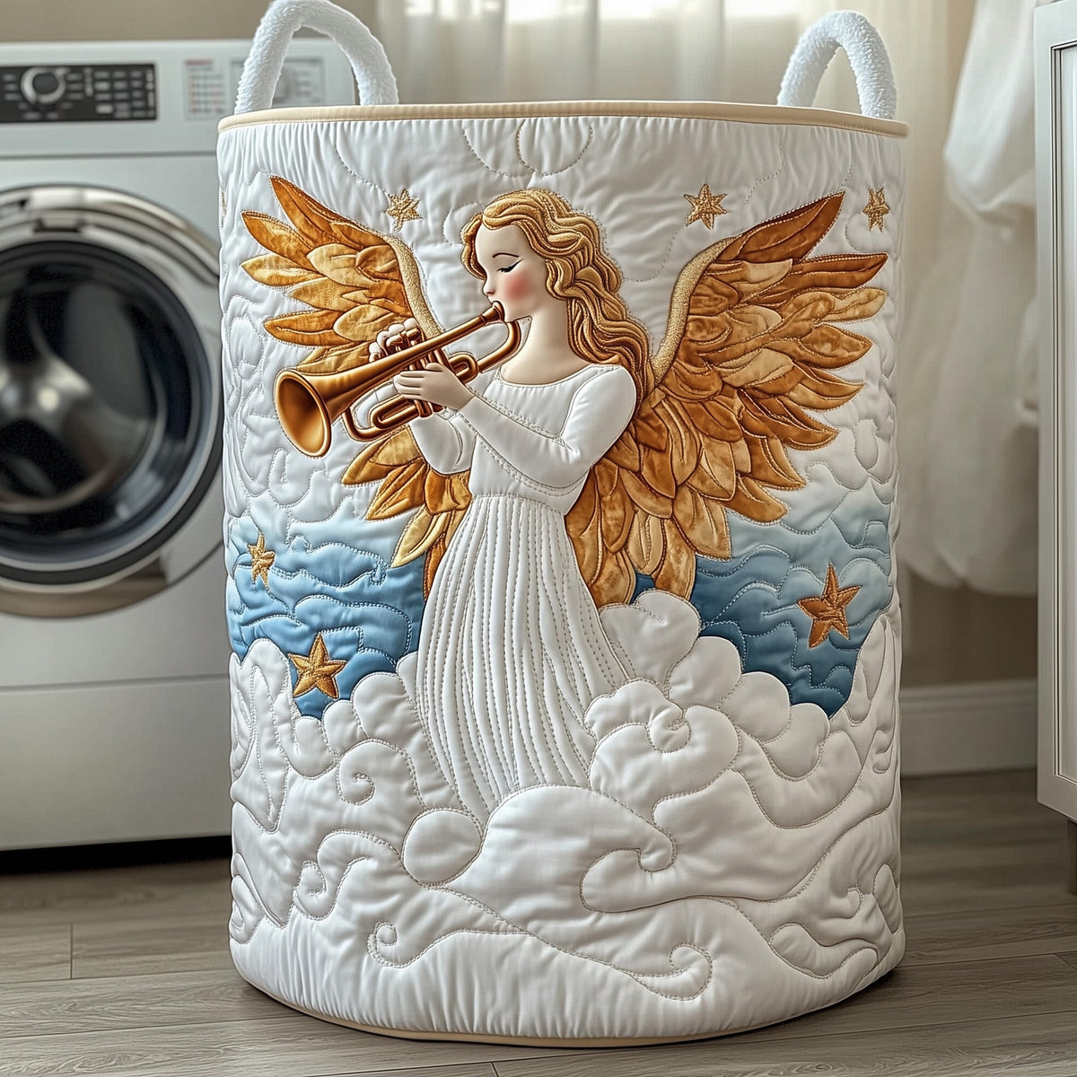 Christmas Angel Quilted Laundry Basket Holiday Merch Gift