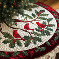 Christmas Cardinal Quilted Christmas Tree Skirt Charming Tree Skirt for Family Gatherings