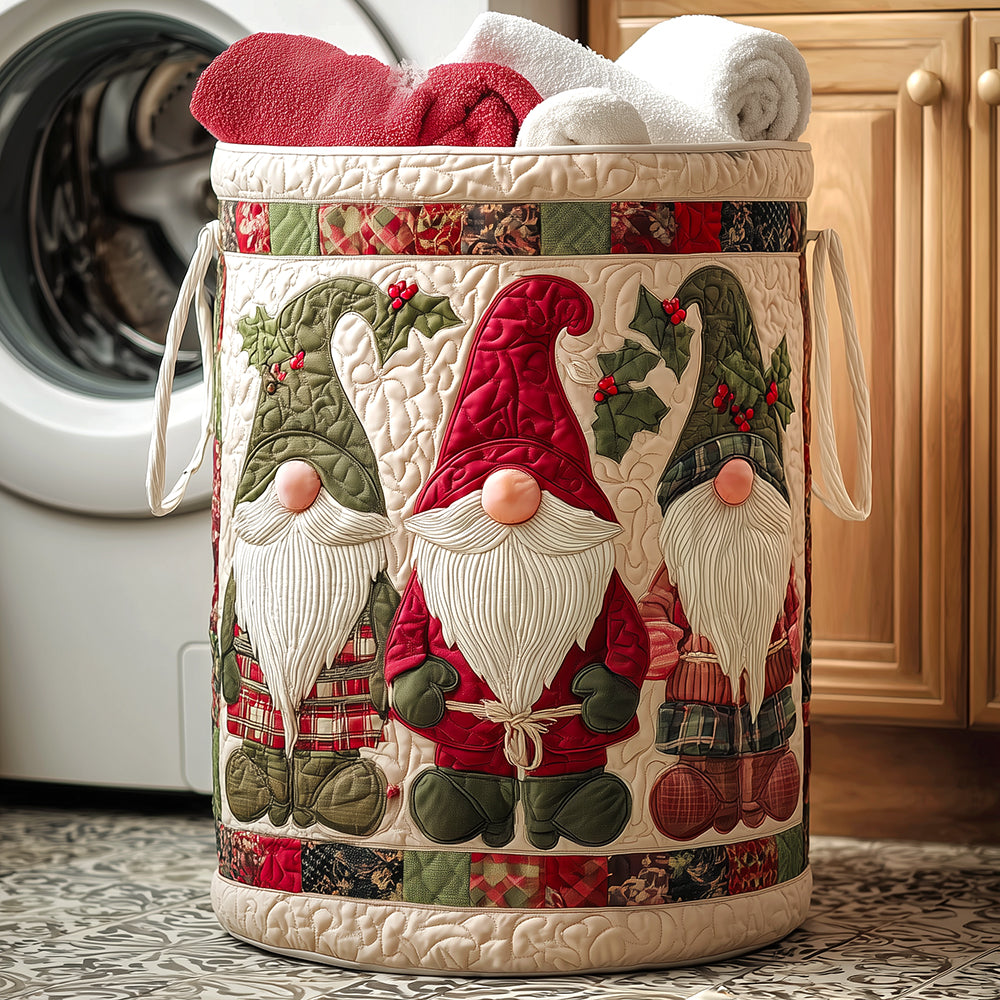 Christmas Gnome Quilted Laundry Basket Merch For Cozy Nights