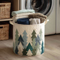 Christmas Green Trees Quilted Laundry Basket Merch For Cozy Nights