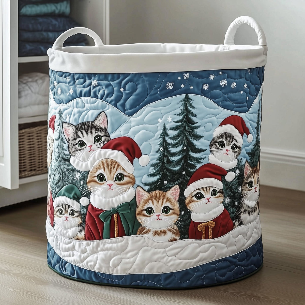 Christmas Kittens Quilted Laundry Basket Great Stocking Stuffer