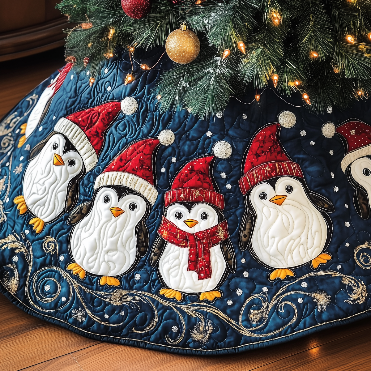 Christmas Penguin Quilted Tree Skirt Perfect Tree Skirt Decoration Merch