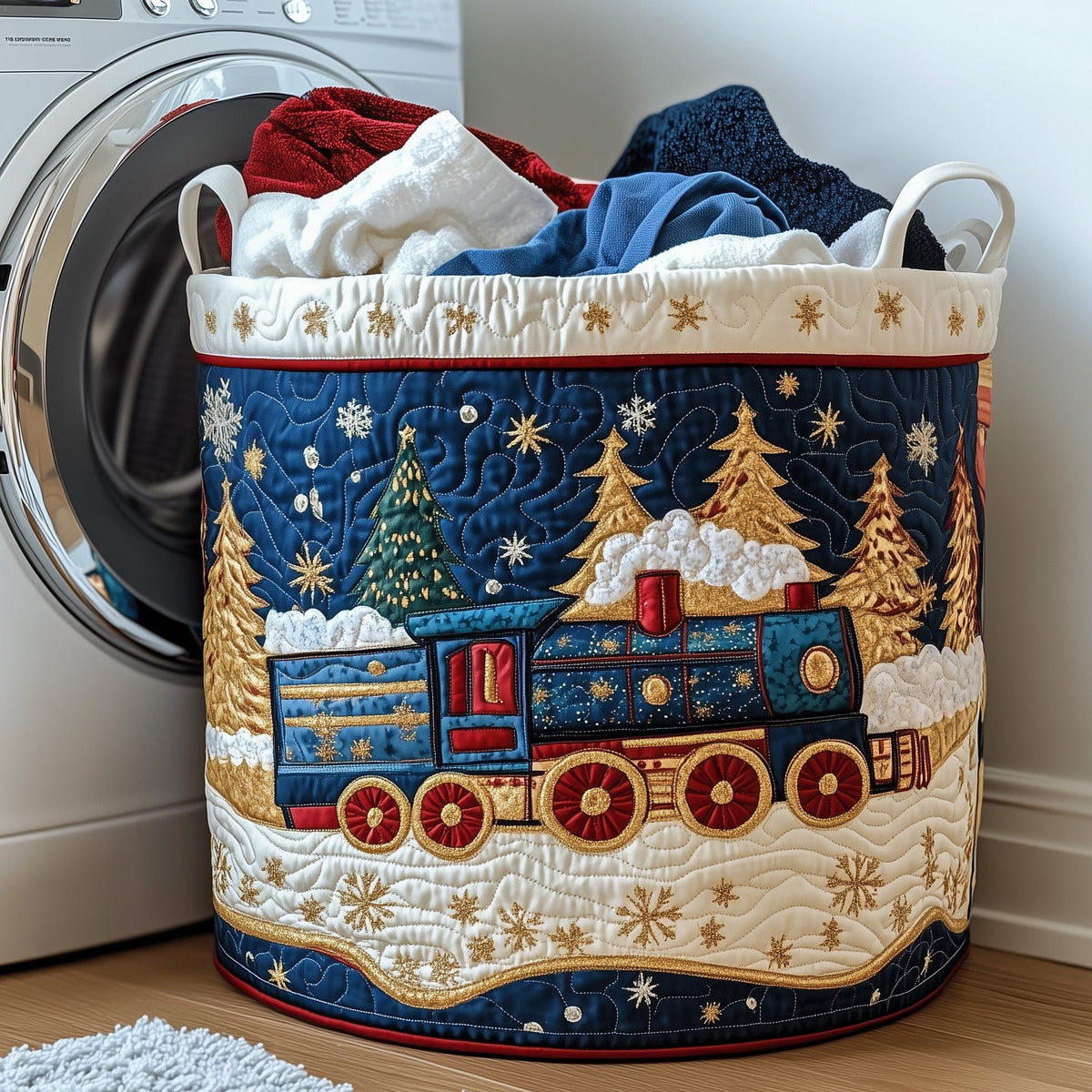 Christmas Train Quilted Laundry Basket Anniversary Merch Gift