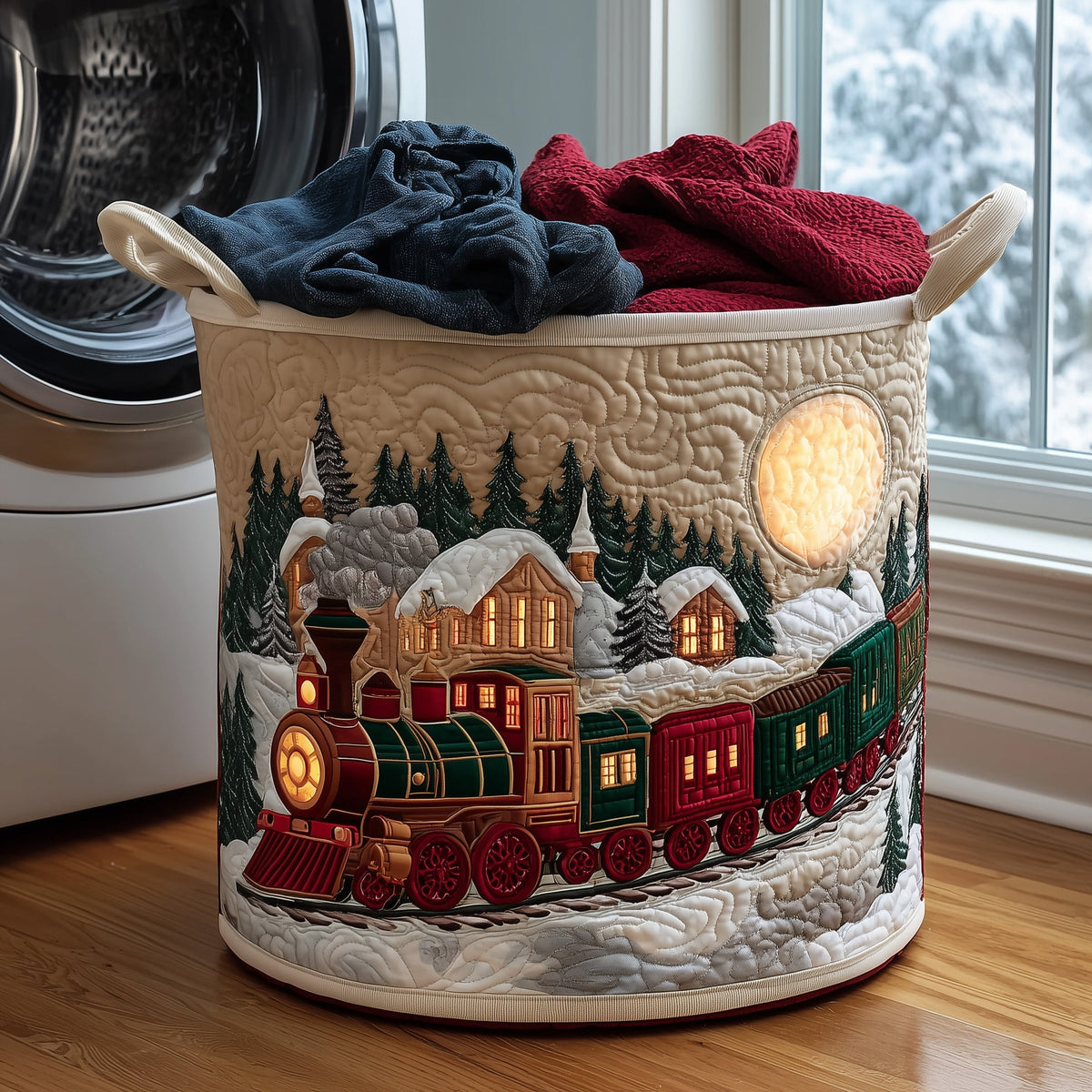 Christmas Train Quilted Laundry Basket Merch For Her