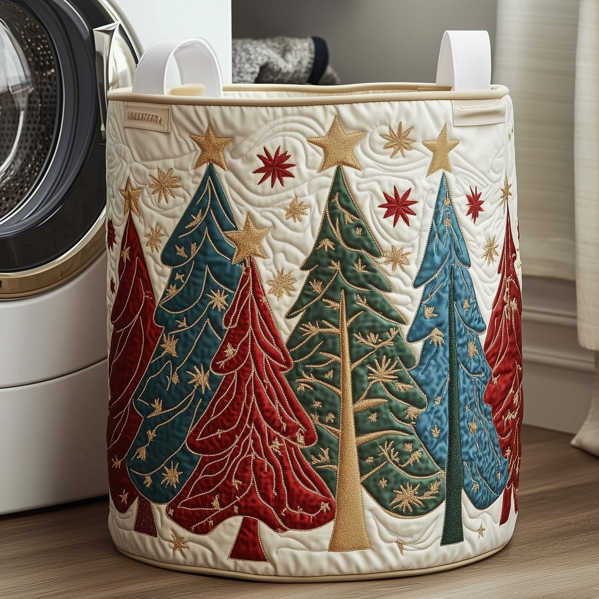 Christmas Trees Quilted Laundry Basket Merch For Cozy Nights