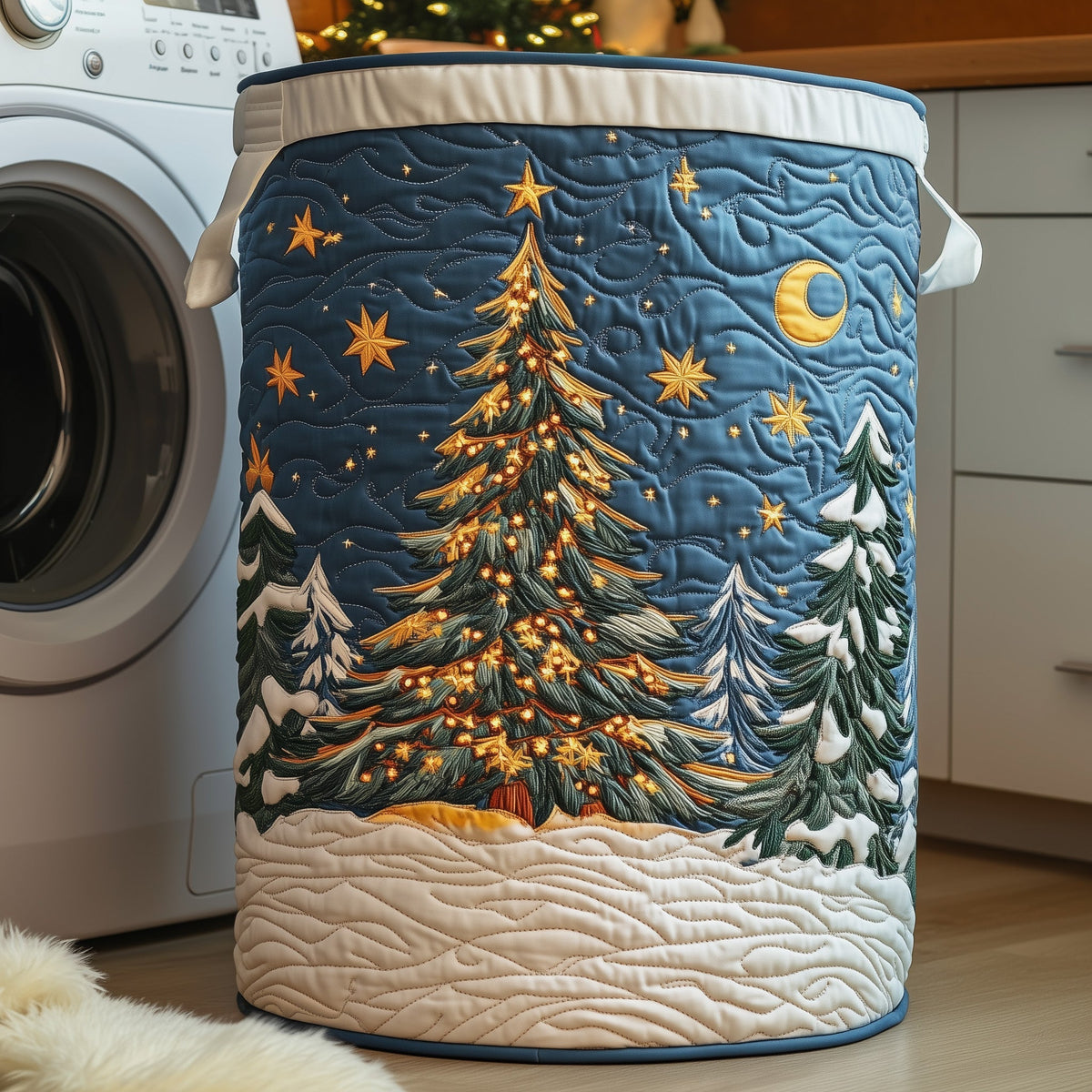 Christmas Trees Quilted Laundry Basket Merch For Family Time