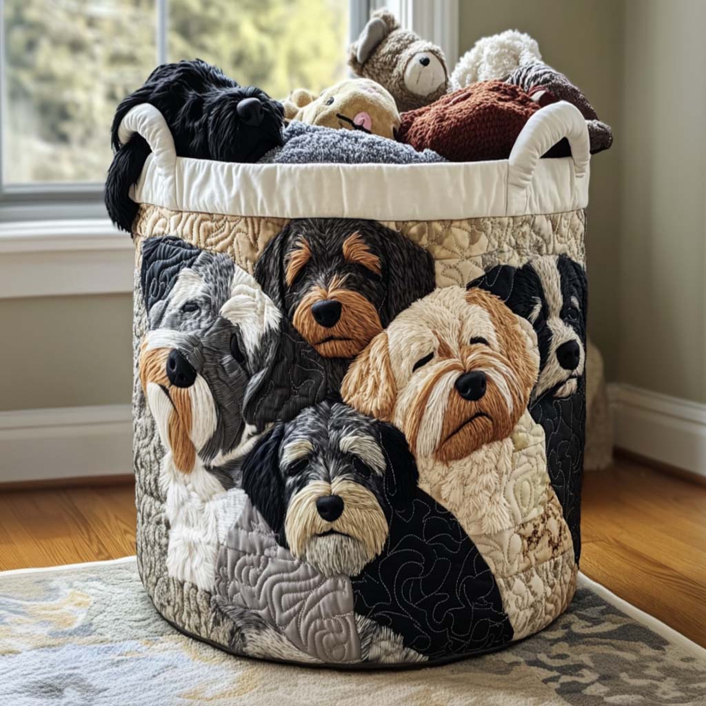 Classic Schnauzer Quilted Laundry Basket Holiday Merch Gift