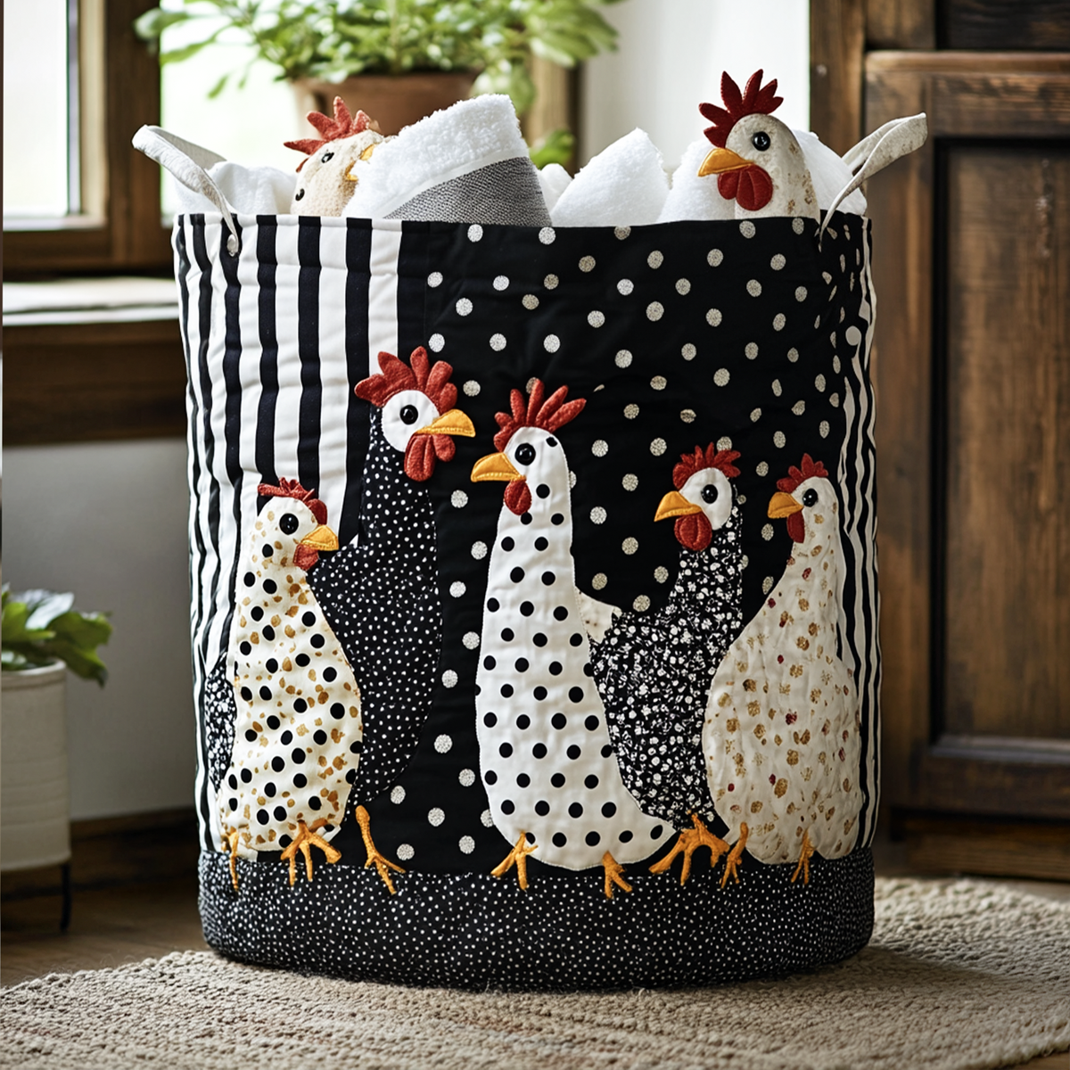 Cluckin Cool Quilted Laundry Basket Merch For Home And Bedroom