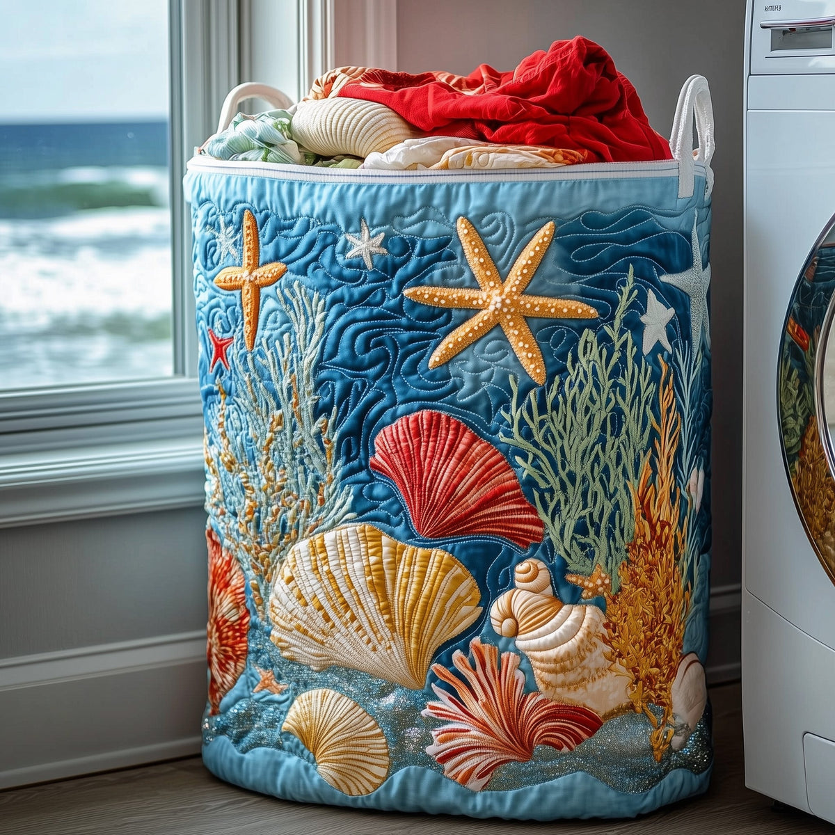Coastal Dream Quilted Laundry Basket Merch For Home And Bedroom