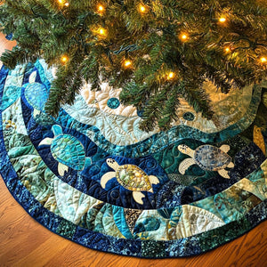 Coral Turtle Quilted Christmas Tree Skirt Holiday Merch That Completes Your Christmas Setup