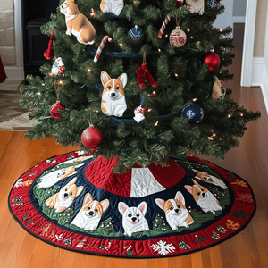 Corgi Xmas Quilted Christmas Tree Skirt Charming Tree Skirt for Family Gatherings