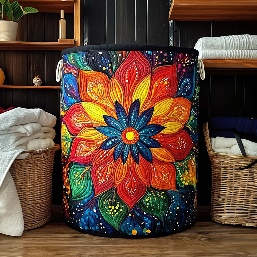 Cosmic Bloom Mandala Quilted Laundry Basket Father’s Day Merch Gift