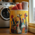 Country Rooster Quilted Laundry Basket Gift Idea For Busy Families