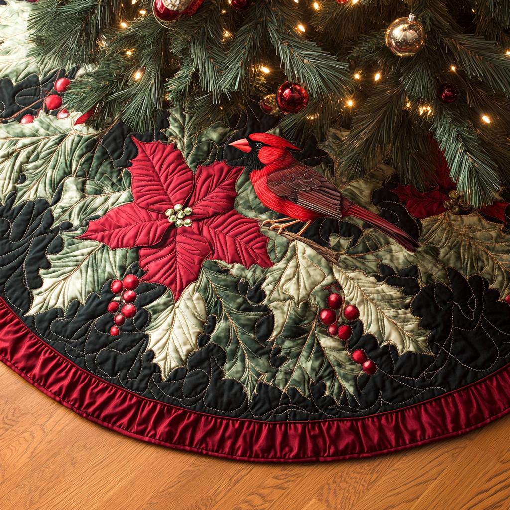 Cozy Cardinal Quilted Tree Skirt Thoughtful Christmas Tree Skirt Gift Idea