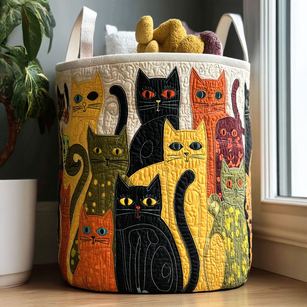 Cozy Cat Carnival Quilted Laundry Basket Christmas Merch Gift
