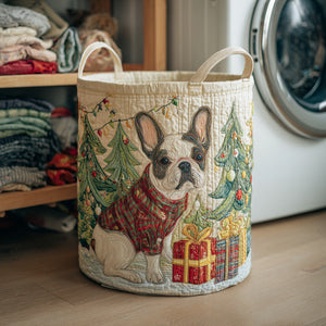 Cozy Christmas Bulldog Quilted Laundry Basket Halloween Merch Gift