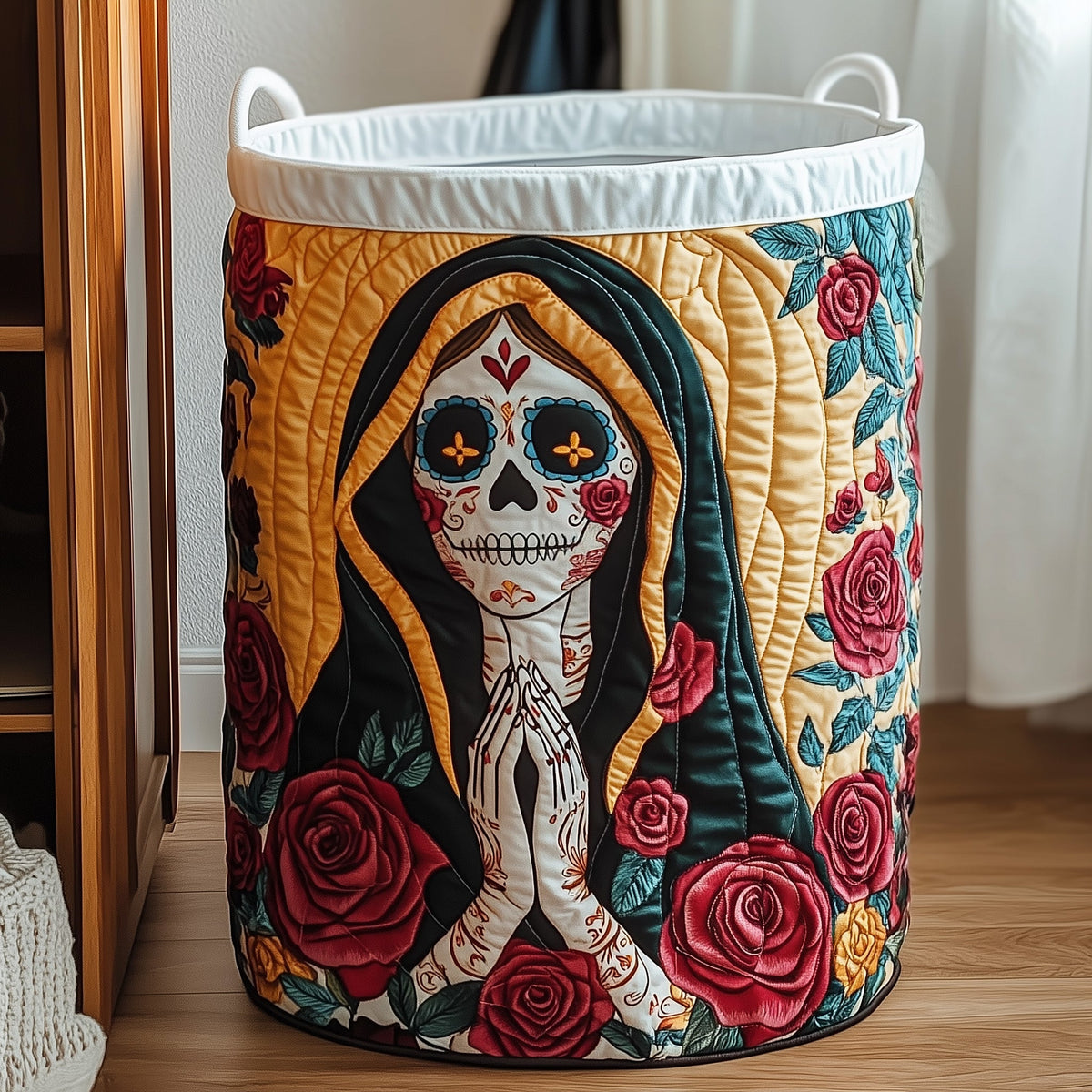 Day Of The Dead Quilted Laundry Basket Merch For Cozy Nights