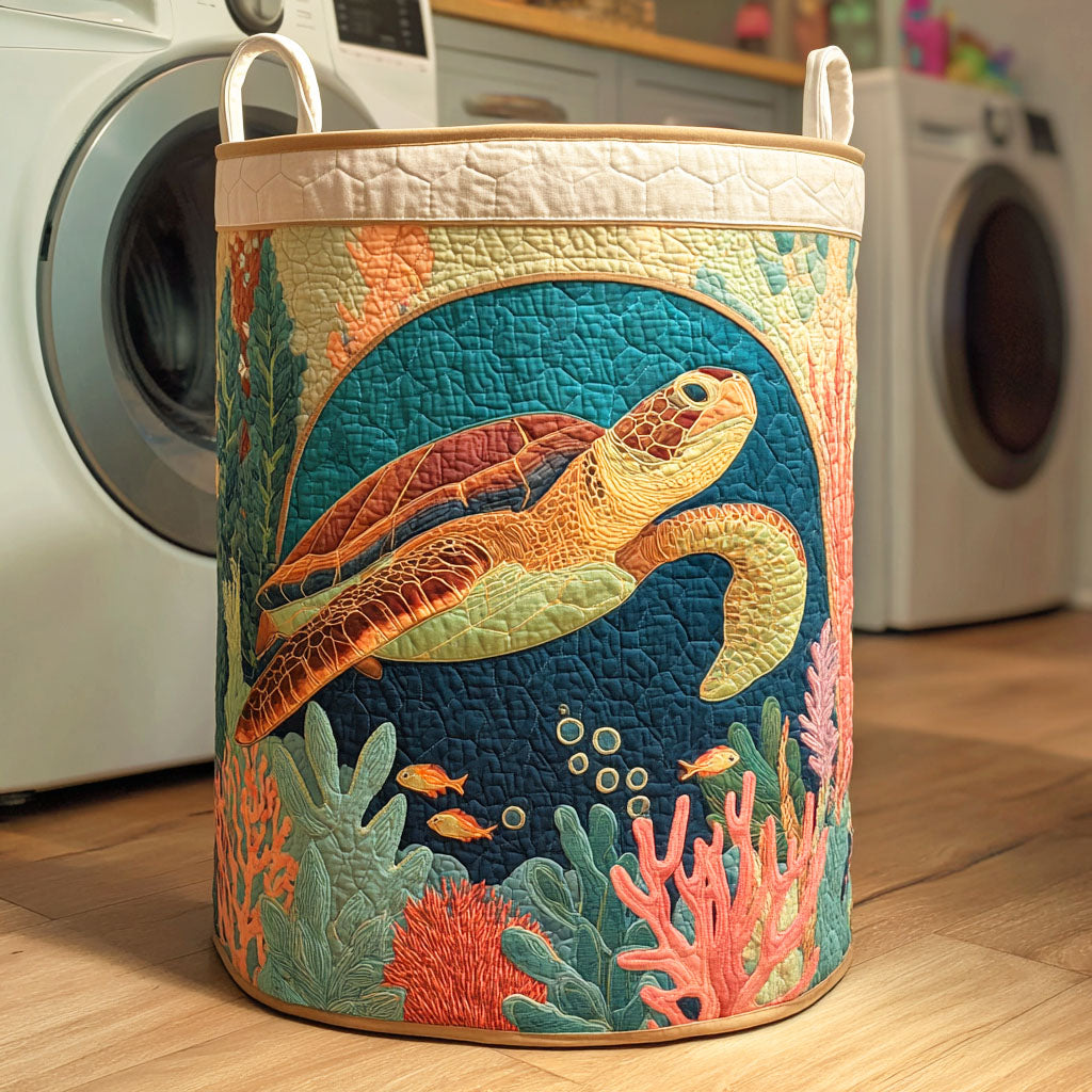 Deep Sea Turtle Quilted Laundry Basket Gift Idea For Busy Families