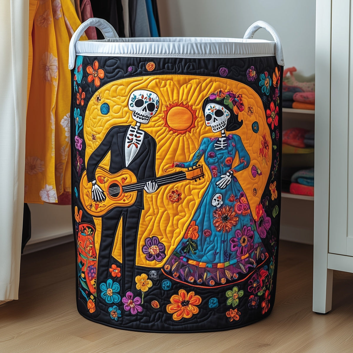 Dia De Muertos Quilted Laundry Basket Holiday Season Merch
