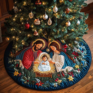 Divine Peace Christmas Quilted Tree Skirt Classic Red and White Tree Skirt for Traditional Decor