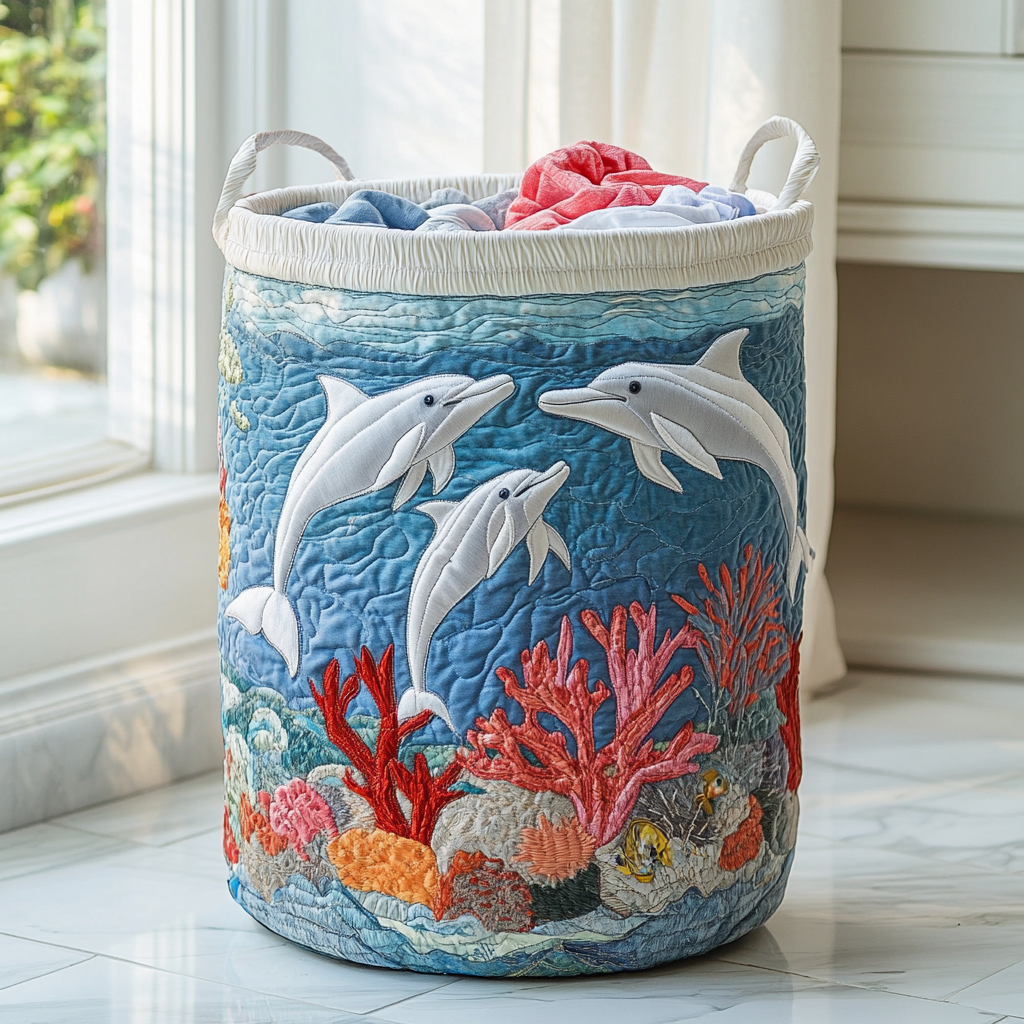 Dolphin Shore Quilted Laundry Basket Easter Merch Gift