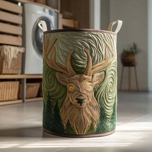 Enchanted Forest Stag Quilted Laundry Basket Holiday Season Merch