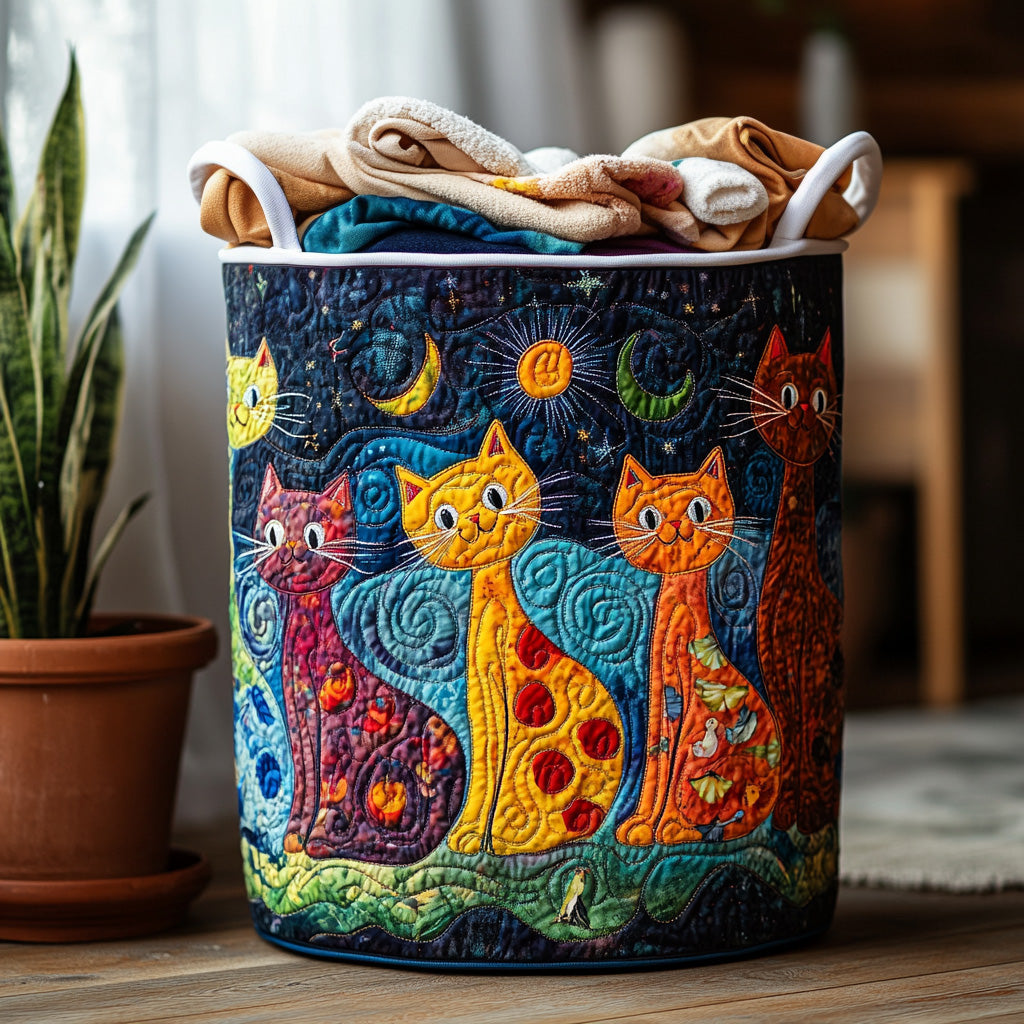 Feline Dreams Quilted Laundry Basket Merch For Family Time