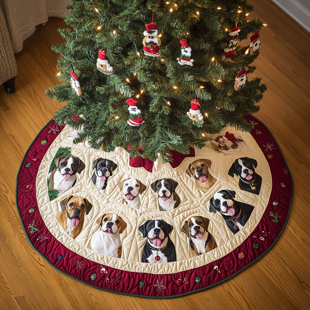 Festive Boxer Fun Christmas Quilted Tree Skirt Meaningful Christmas Gift to Warm the Heart