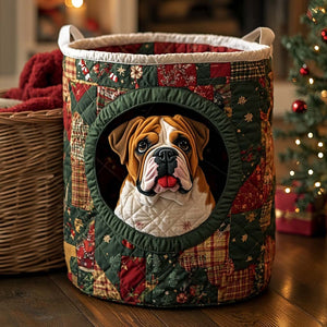 Festive Bulldog Quilted Laundry Basket Merch For Home And Bedroom