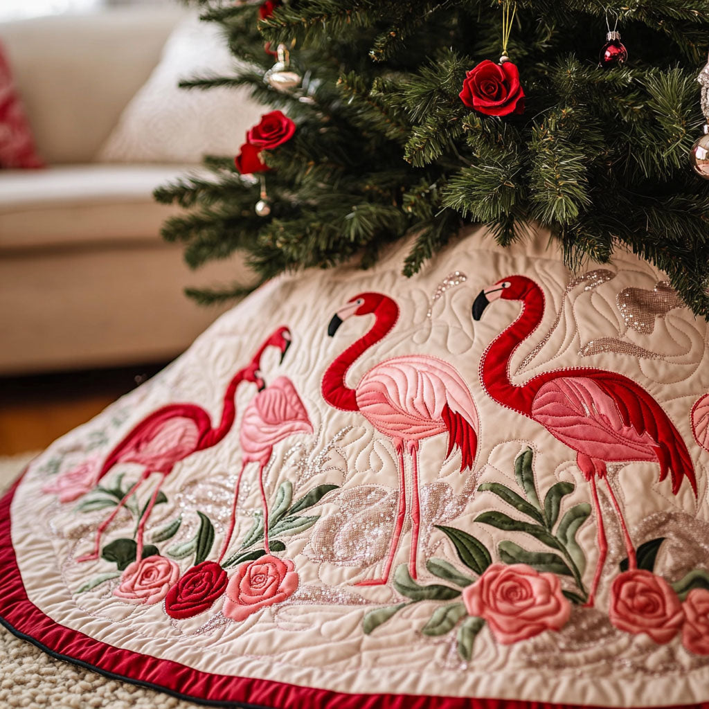 Flamingo Retreat Quilted Christmas Tree Skirt Beautiful Tree Skirt to Complete Your Christmas Look
