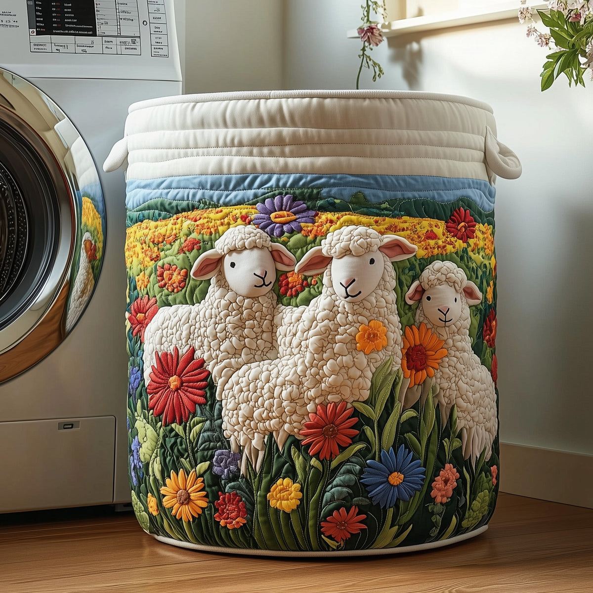 Floral Sheep Quilted Laundry Basket Perfect Birthday Gift Idea