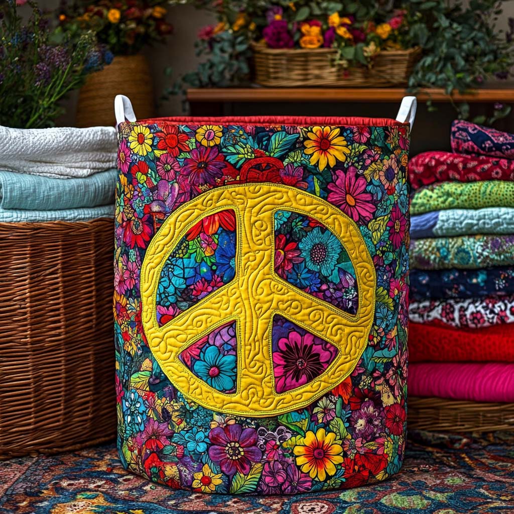 Flower Power Quilted Laundry Basket Merch For Family