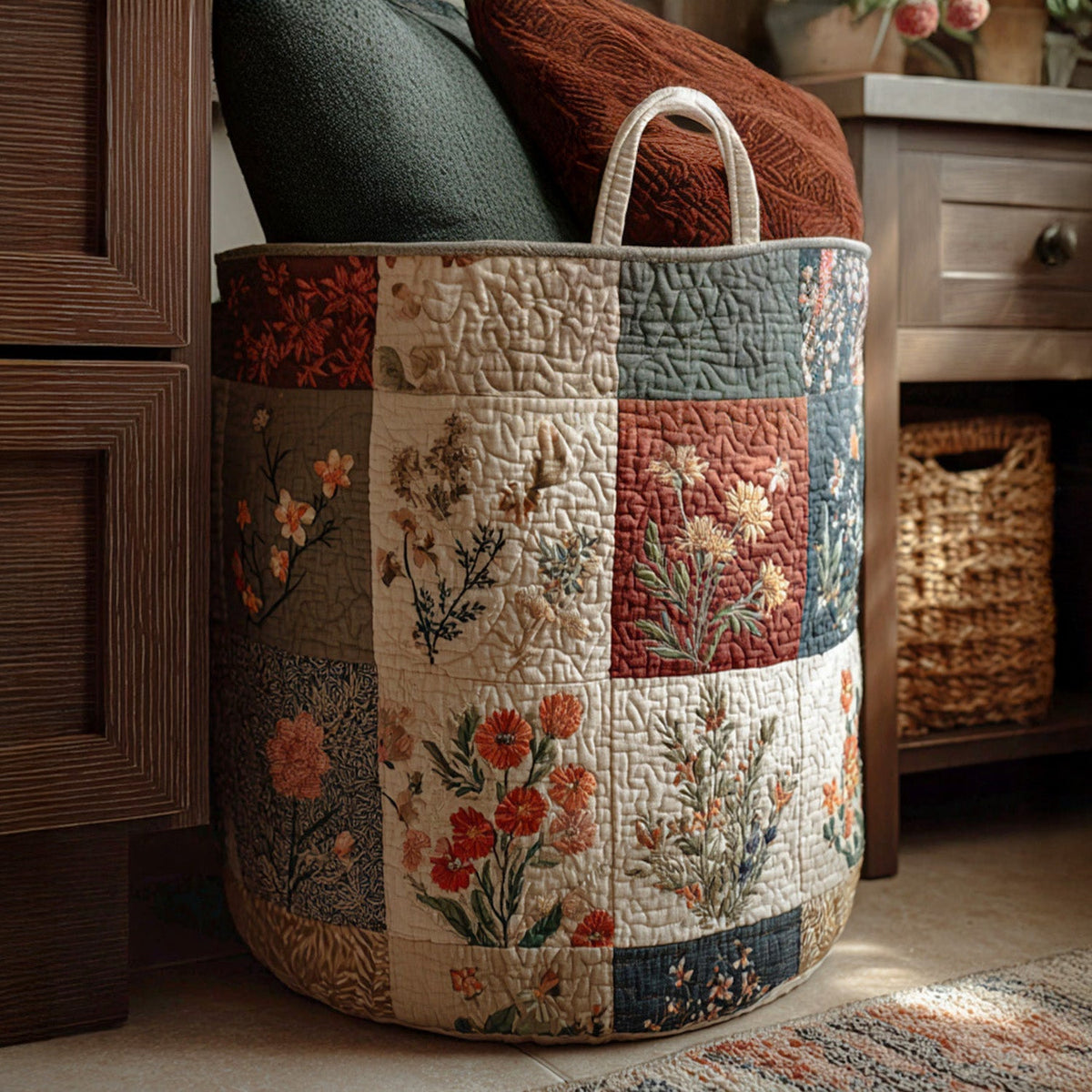Flower Quilted Laundry Basket Merch For Kids