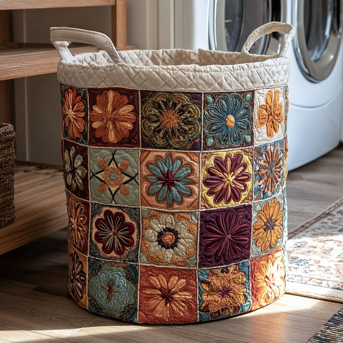 Forest Mandala Quilted Laundry Basket Merch For Family