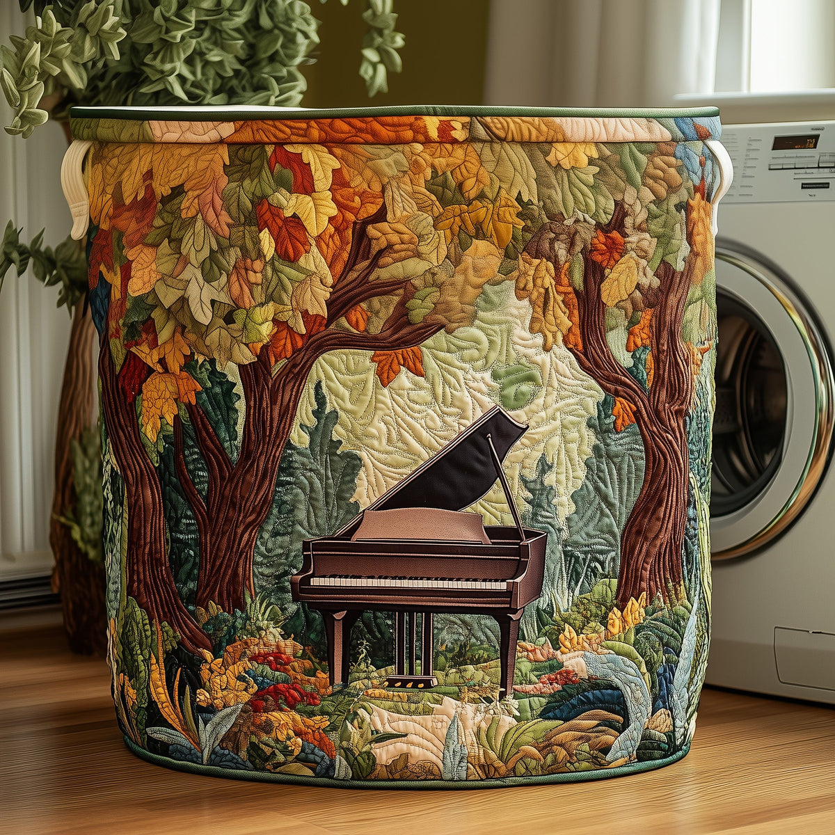 Forest Piano Quilted Laundry Basket Thanksgiving Merch Gift