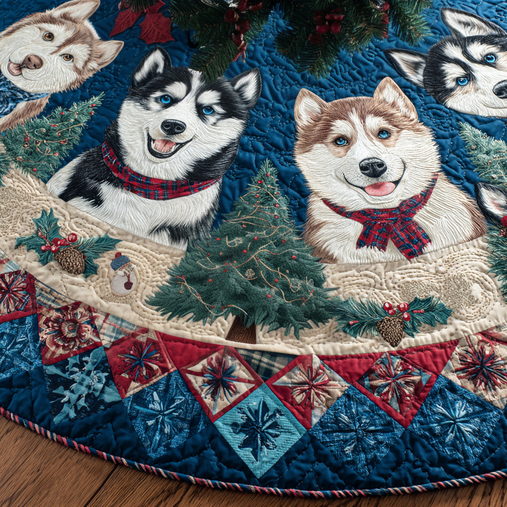 Frosty Husky Dreams Quilted Christmas Tree Skirt Beautiful Tree Skirt to Complete Your Christmas Look