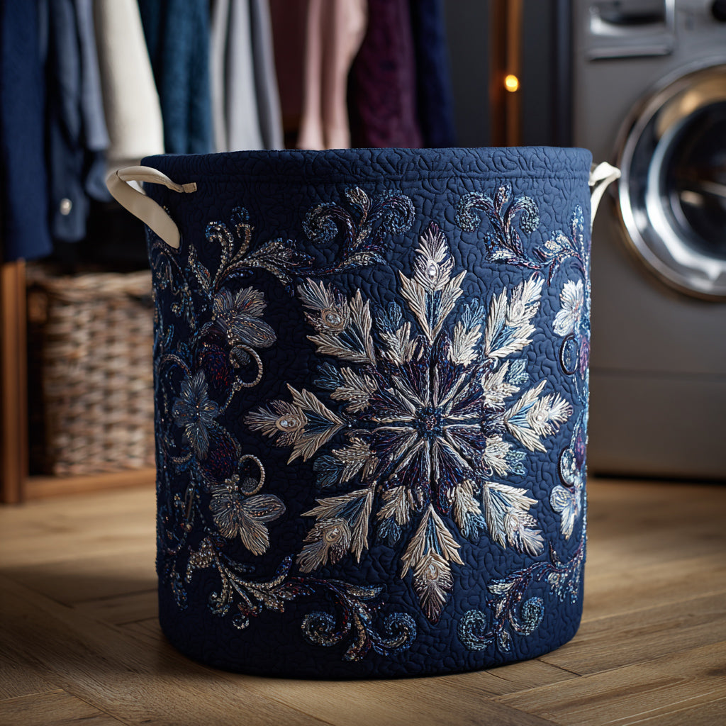 Gilded Snowflake Flourish Quilted Laundry Basket Winter Merch Essentials