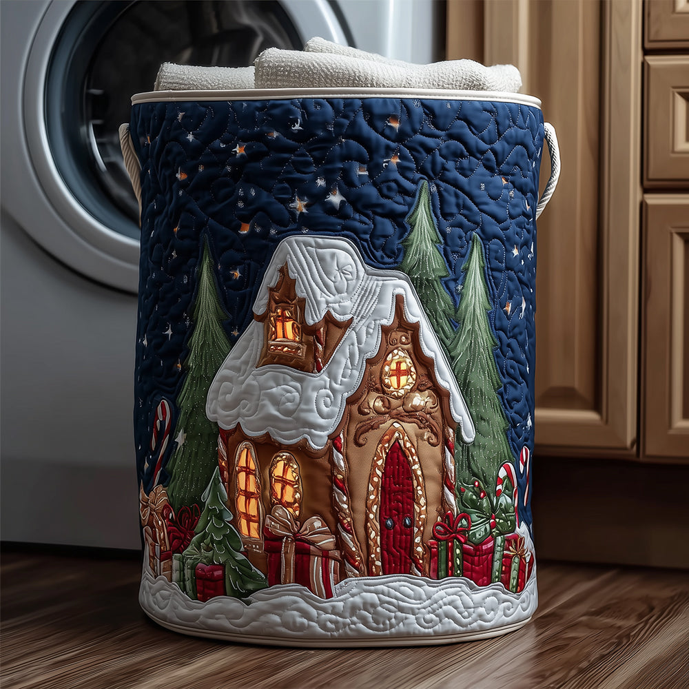 Gingerbread House Quilted Laundry Basket Merch For Family