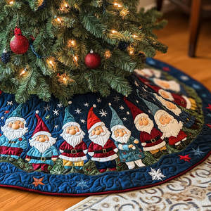 Gnome Ensemble Quilted Christmas Tree Skirt Lovely Holiday Tree Skirt for Festive Vibes
