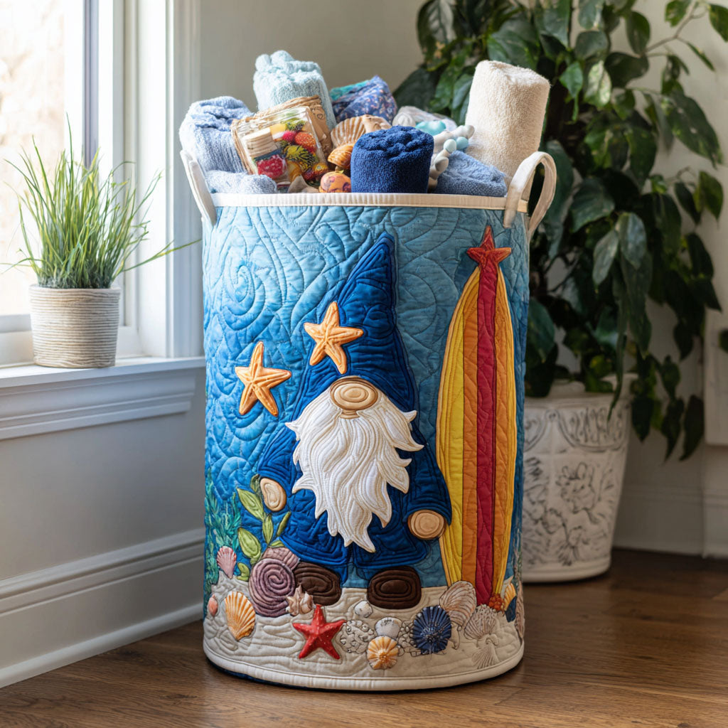 Gnome Over Board Quilted Laundry Basket Merch For Him