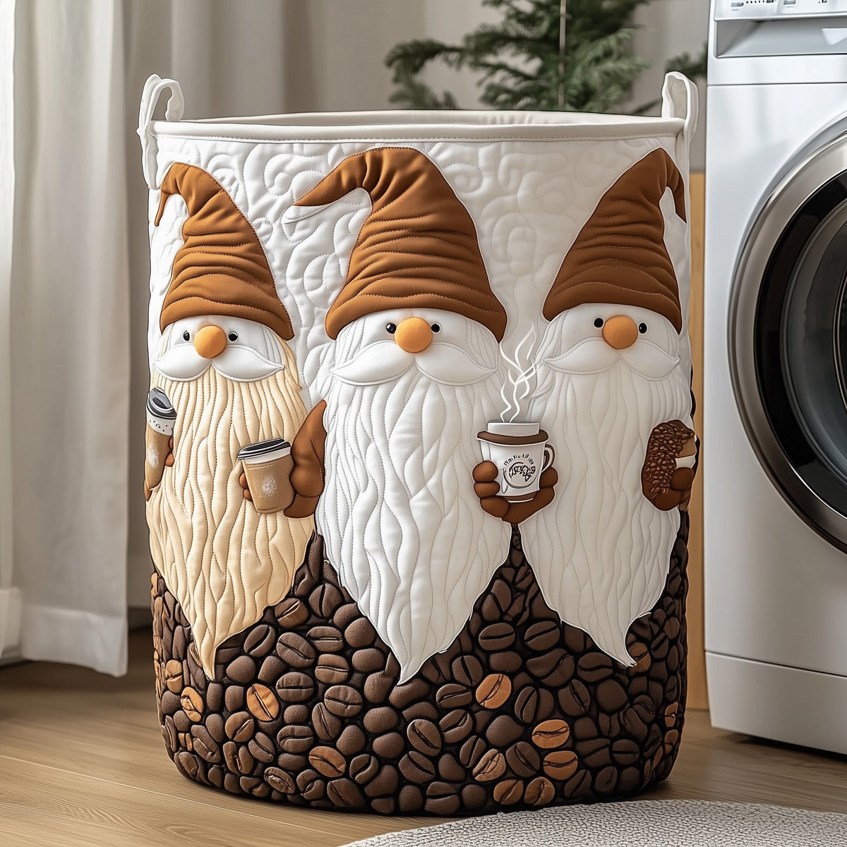 Gnome With Coffee Quilted Laundry Basket Holiday Merch Gift