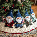 Gnomes Wonderland Quilted Christmas Tree Skirt Lovely Gift Merch for a Festive Home