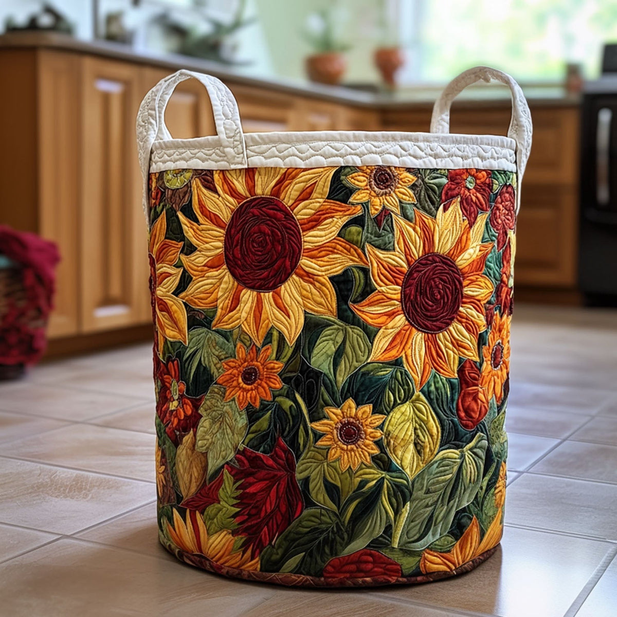 Golden Bloom Quilted Laundry Basket Summer Merch Vibes