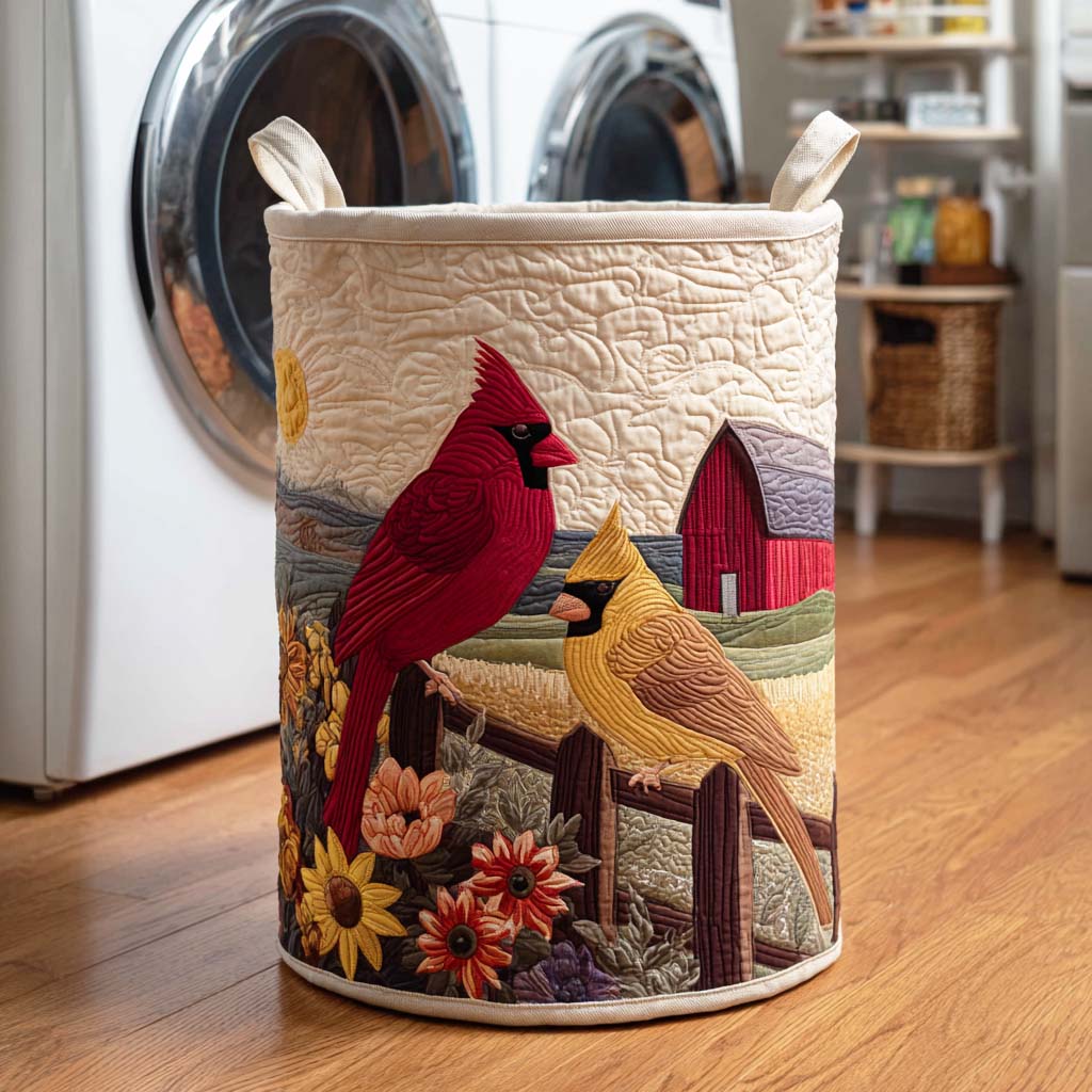 Golden Cardinal Quilted Laundry Basket Valentine’s Day Merch Gift